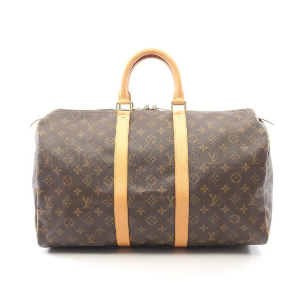 Louis Vuitton Keepall Monogram Canvas Leather Travel Bag Brown